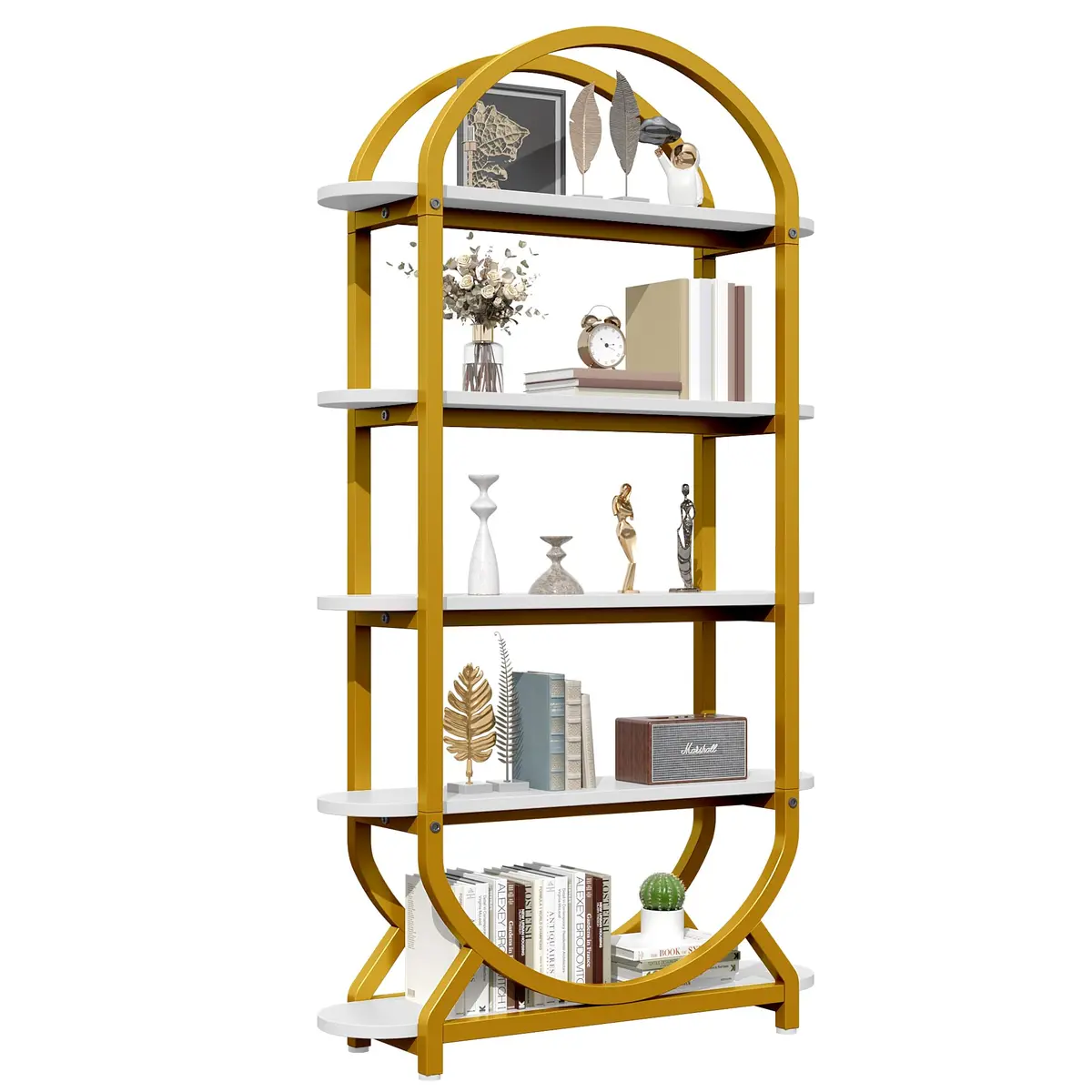 Semoic Tall Bookshelf Arched Bookcase 5-Tier | Industrial Modern Open Display Shelf for Living Room & Home Office - view 5