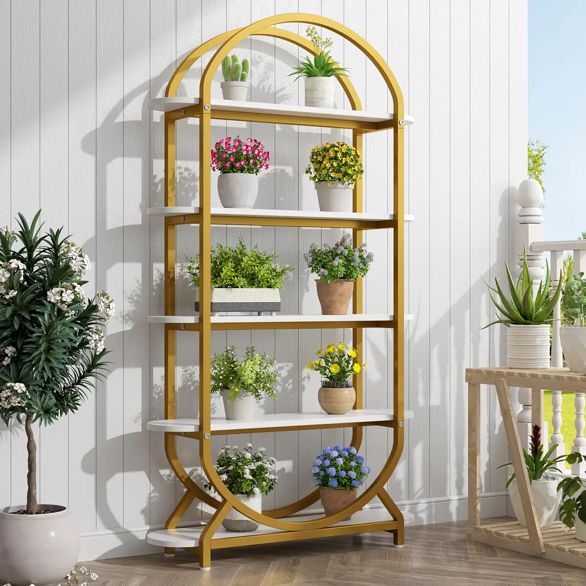 Semoic Tall Bookshelf Arched Bookcase 5-Tier | Industrial Modern Open Display Shelf for Living Room & Home Office - view 6