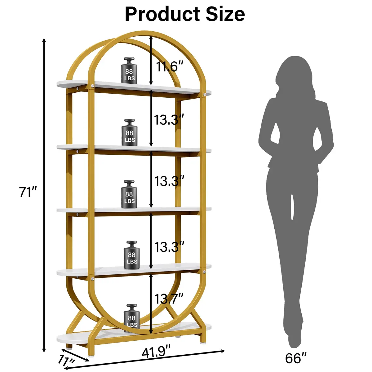 Semoic Tall Bookshelf Arched Bookcase 5-Tier | Industrial Modern Open Display Shelf for Living Room & Home Office - view 2