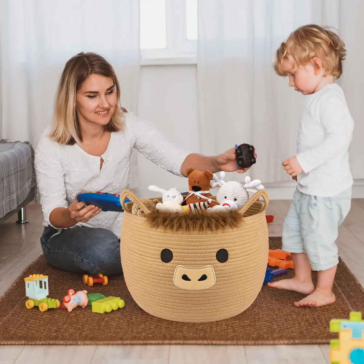 Hkojewp Highland Cow Basket for Nursery, Large Blanket Gift Basket | Woven Cotton Storage Basket with Handles (13"D × 12"H) - view 5