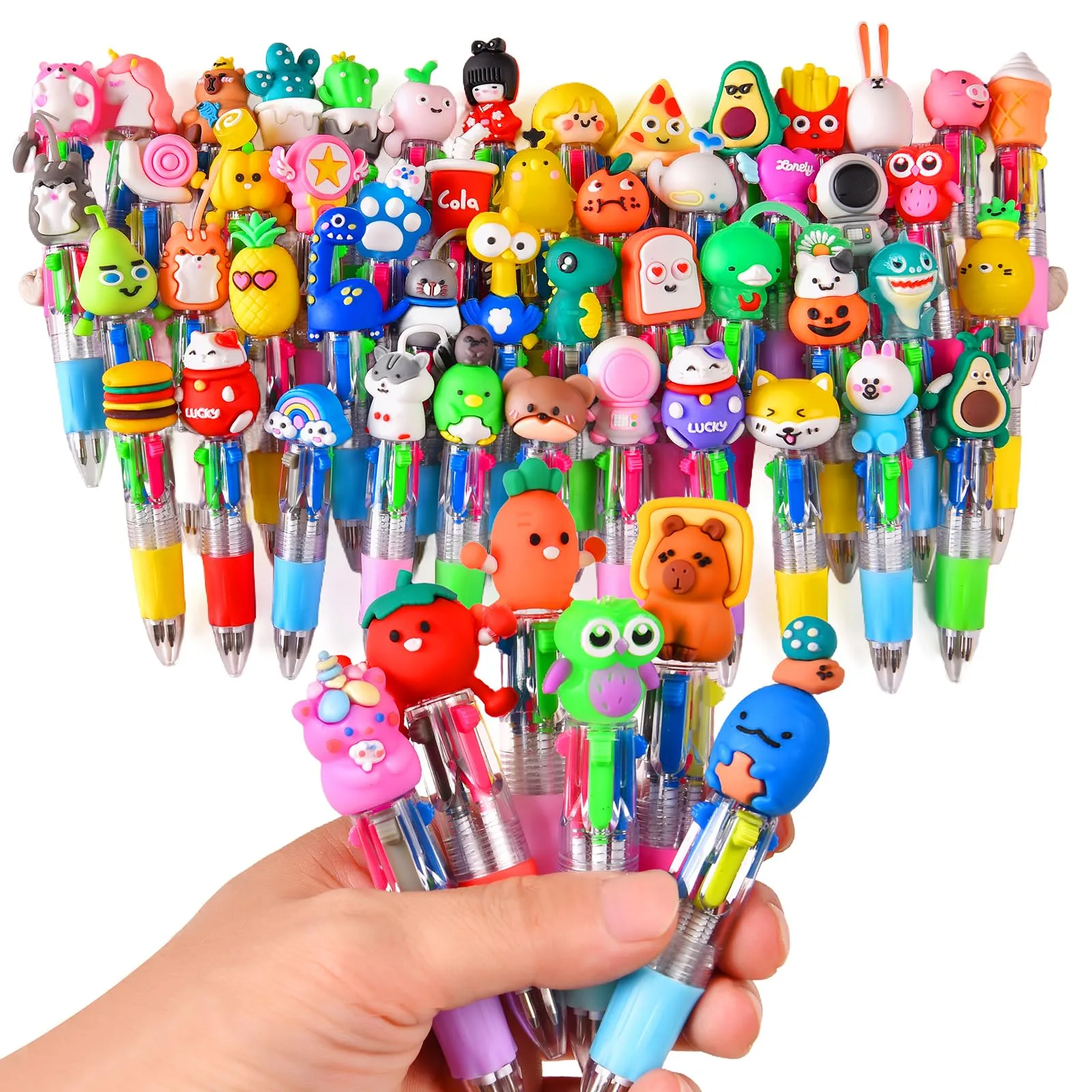 BIMORITA 100-Pack 4-in-1 Multicolor Mini Pens | Cute Cartoon Theme Bulk Pack - main product image