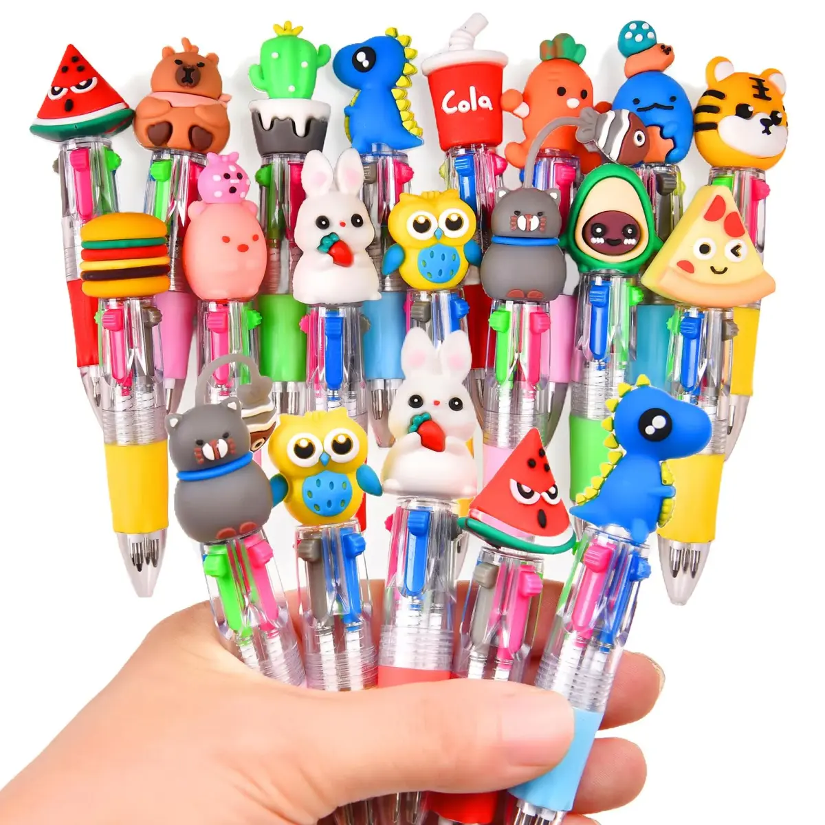 BIMORITA Multicolor Pens 4-in-1 (15-Pack) | Cute Cartoon Theme Ballpoint Pens for Students & Party Favors - main product image