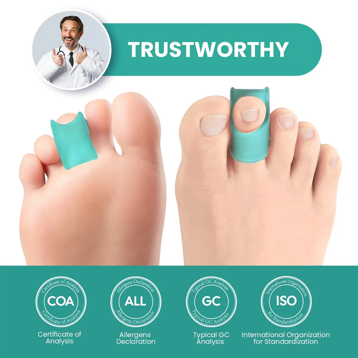 Welnove Hammertoe Corrector - 6 Pack Toe Splints - Soft Gel Toe Straighteners - Realign Bent, Curled, Crooked, Claw, Hammer Toes (Blue) - view 2