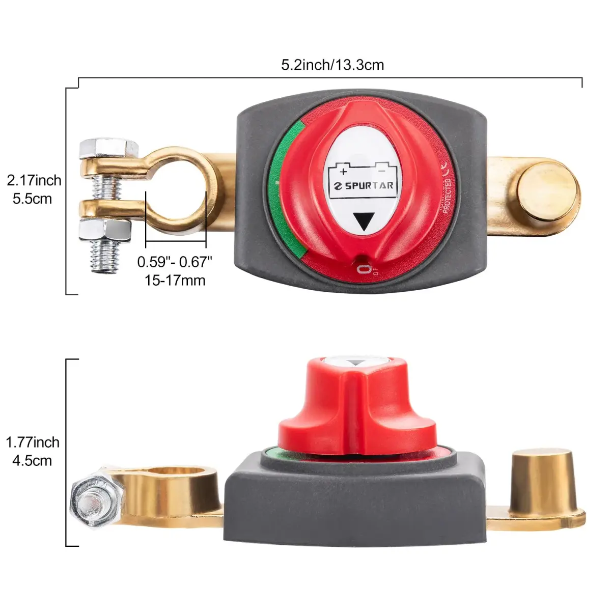 Spurtar Red Top Post Battery Disconnect Switch 12V-48V 275A | Heavy Duty Copper for Cars, Boats, RVs - view 2