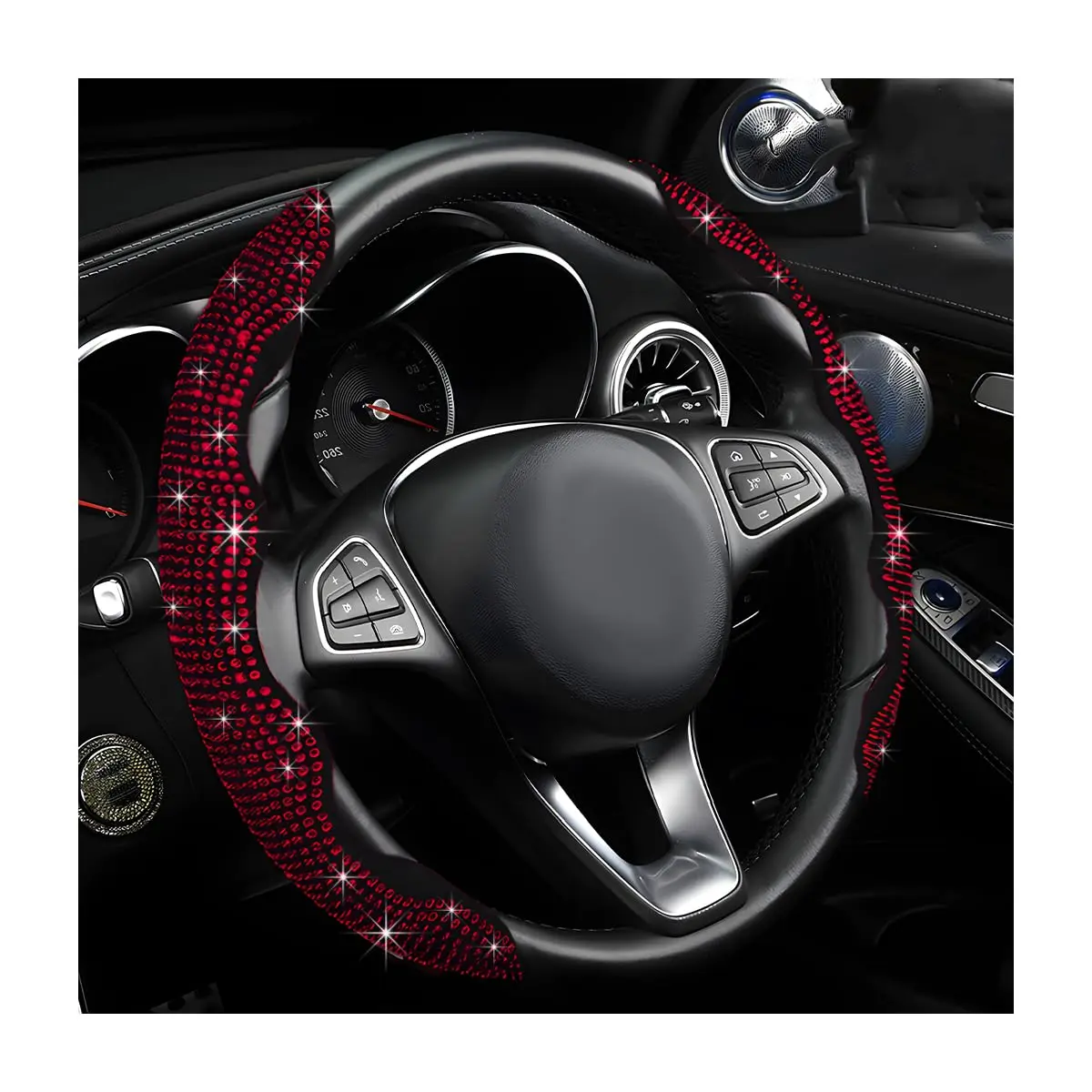 BWBWND 2 PCS Steering Wheel Cover with Rhinestones | Sparkly Non-Slip Car Accessory (14-15.6 inch) - main product image