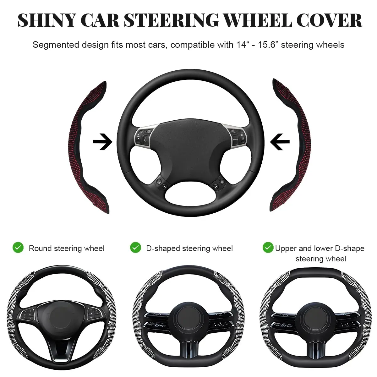 BWBWND 2 PCS Steering Wheel Cover with Rhinestones | Sparkly Non-Slip Car Accessory (14-15.6 inch) - view 2