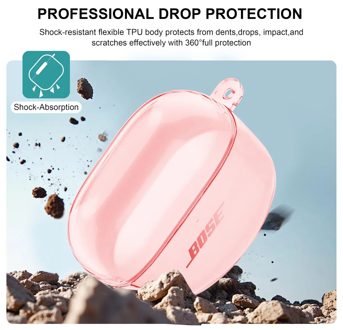 Aircawin Clear Pink TPU Case for Bose QuietComfort Earbuds II/Ultra, 2-Piece Hingeless Design | Protects from Scratches & Drops - view 4