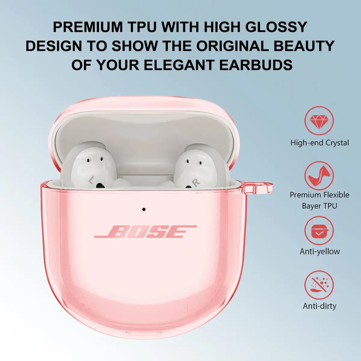 Aircawin Clear Pink TPU Case for Bose QuietComfort Earbuds II/Ultra, 2-Piece Hingeless Design | Protects from Scratches & Drops - view 3