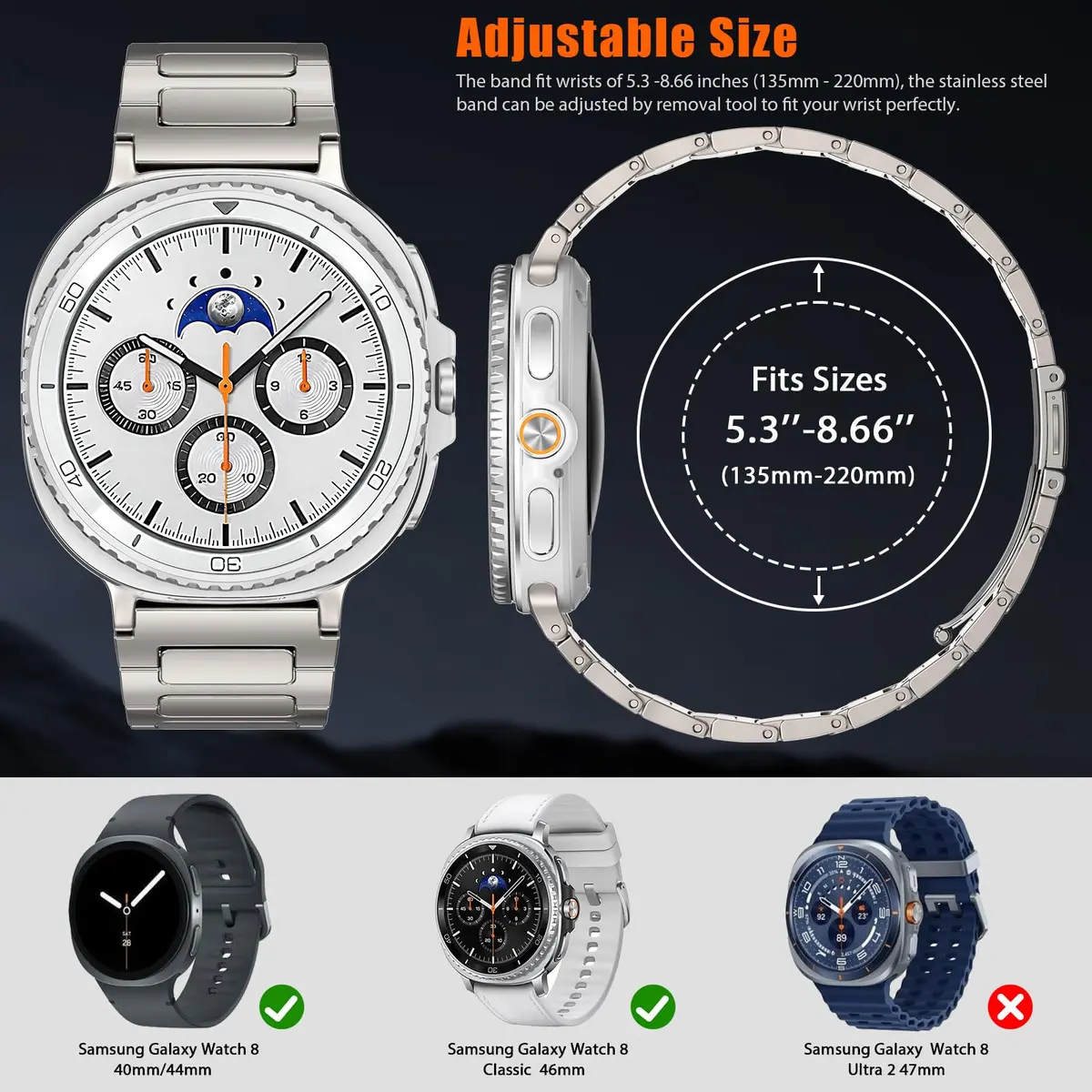 KOREDA Metal Band for Samsung Galaxy Watch 8 Classic 46mm/Galaxy Watch 8 40mm 44mm | Solid Stainless Steel Business Strap - view 5