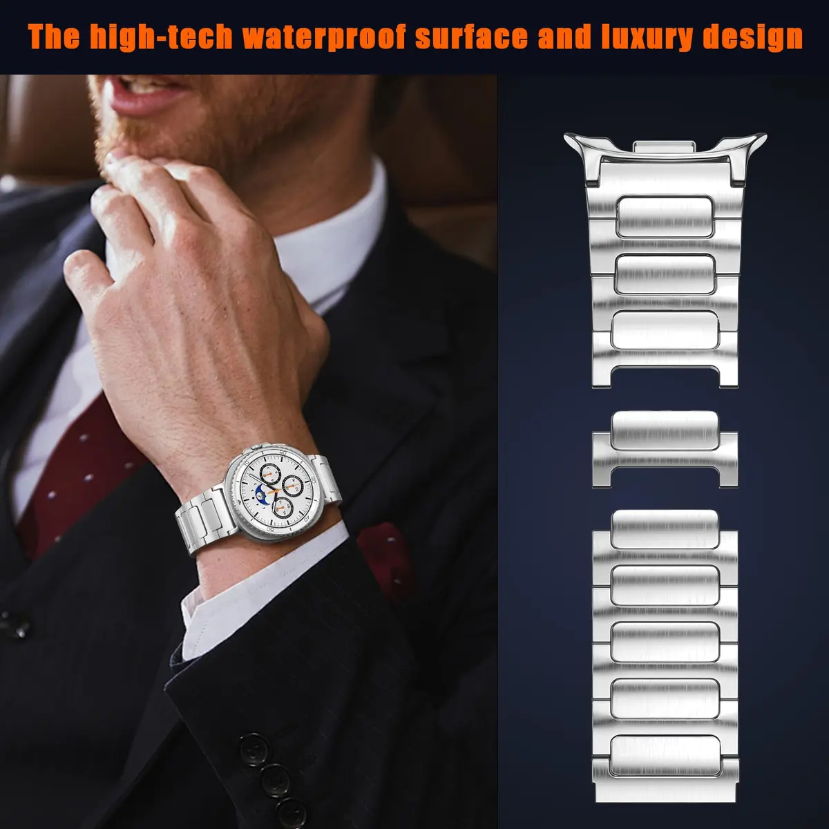 KOREDA Metal Band for Samsung Galaxy Watch 8 Classic 46mm & Galaxy Watch 8 40mm/44mm, Silver Stainless Steel (160mm-230mm Wrist) - view 7