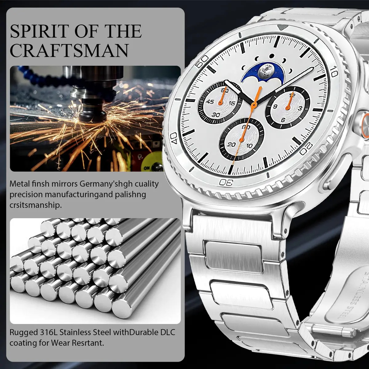 KOREDA Metal Band for Samsung Galaxy Watch 8 Classic 46mm & Galaxy Watch 8 40mm/44mm, Silver Stainless Steel (160mm-230mm Wrist) - view 3