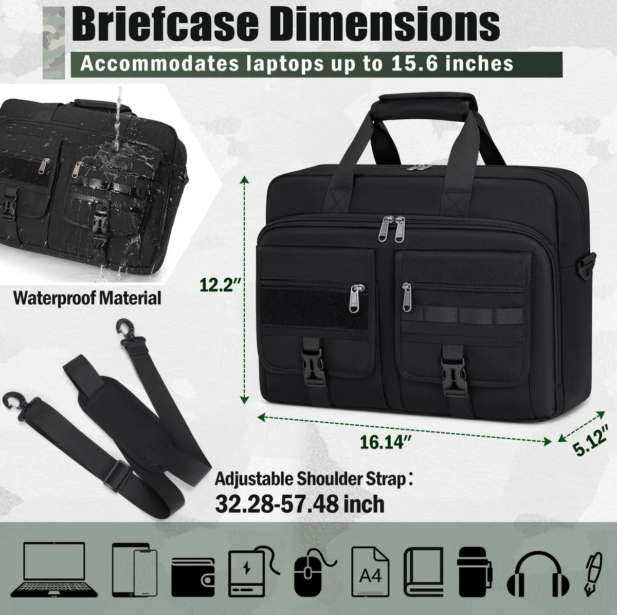 RAINSMORE Tactical Laptop Bag 15.6 Inch Waterproof Military Shoulder Messenger Bag for Men | Large Capacity, Durable & Stylish - view 4