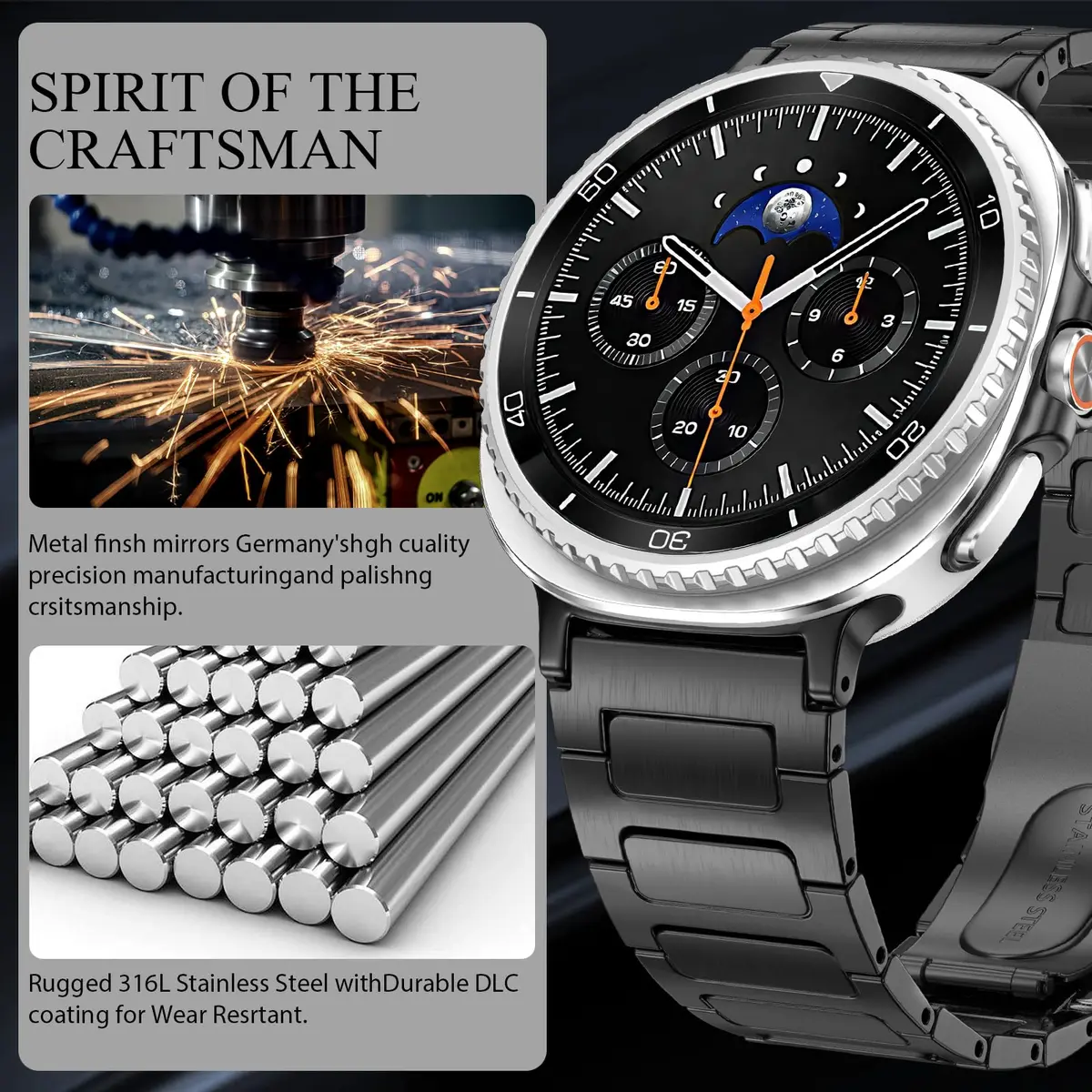 KOREDA Metal Band for Samsung Galaxy Watch 8 Classic 46mm/Galaxy Watch 8 40mm 44mm, Black, 160mm-230mm Wrist - view 3