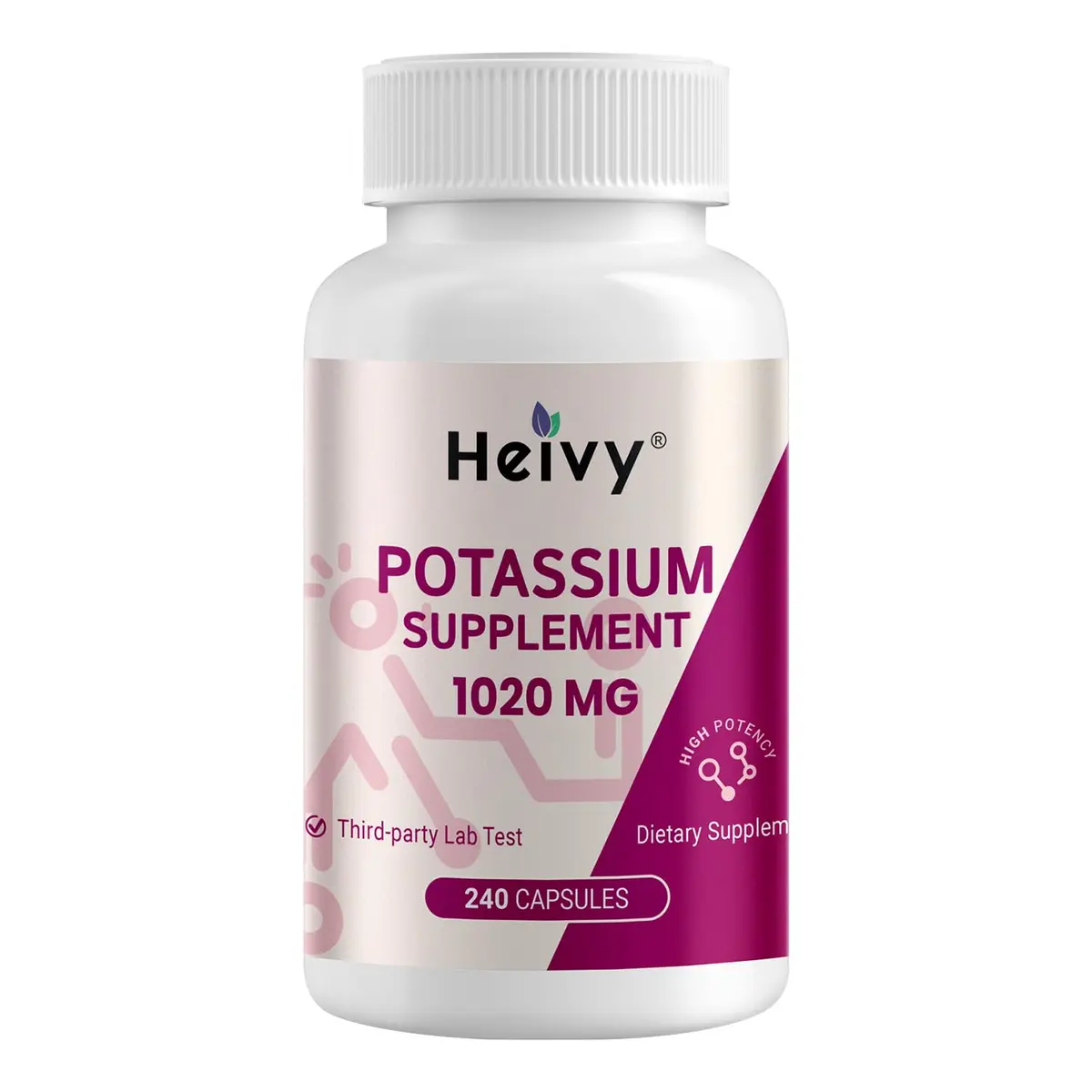 Heivy Potassium Supplement 1020 mg | Supports Electrolyte & Heart Health, Made in USA (240 Vegetarian Capsules) - main product image
