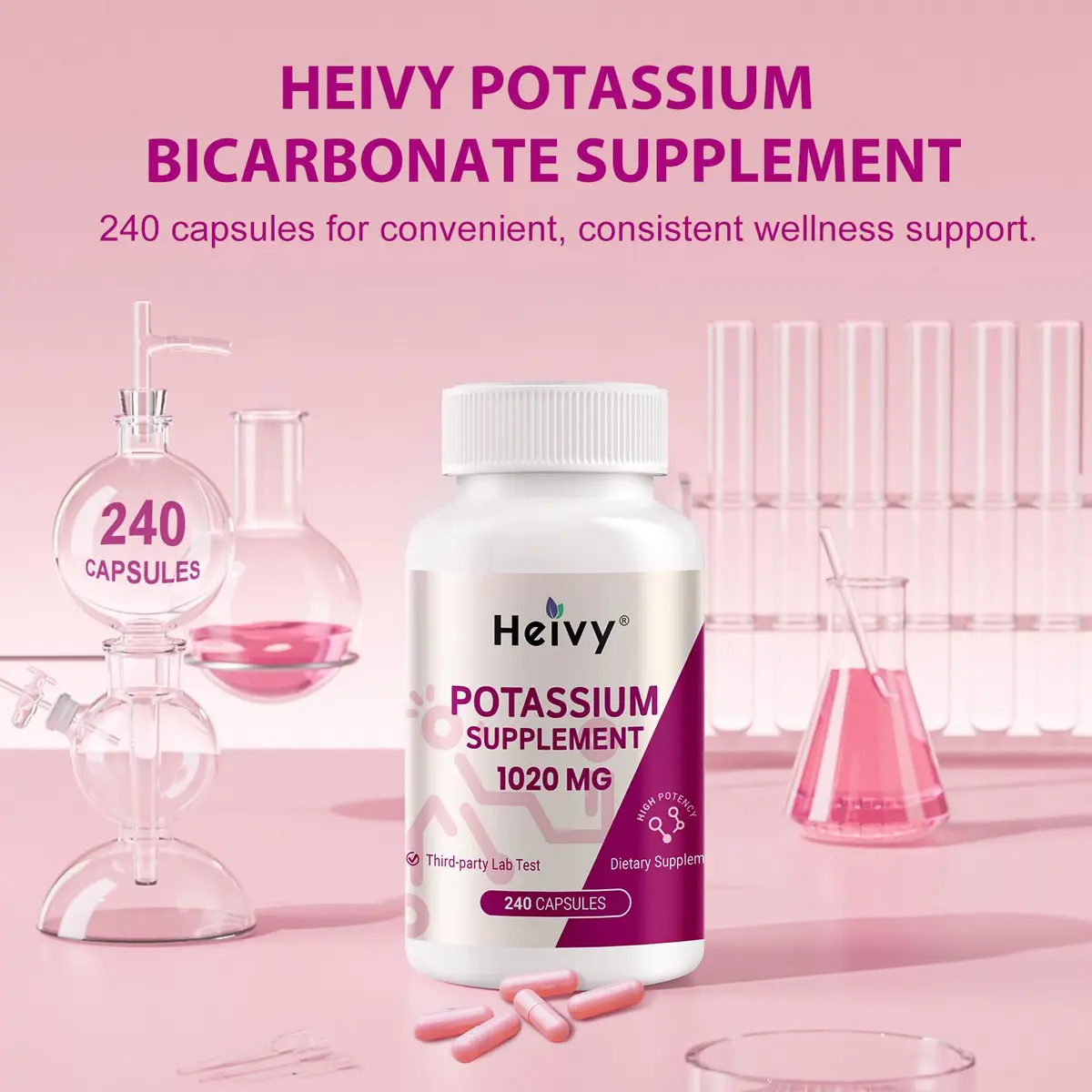 Heivy Potassium Supplement 1020 mg | Supports Electrolyte & Heart Health, Made in USA (240 Vegetarian Capsules) - view 6