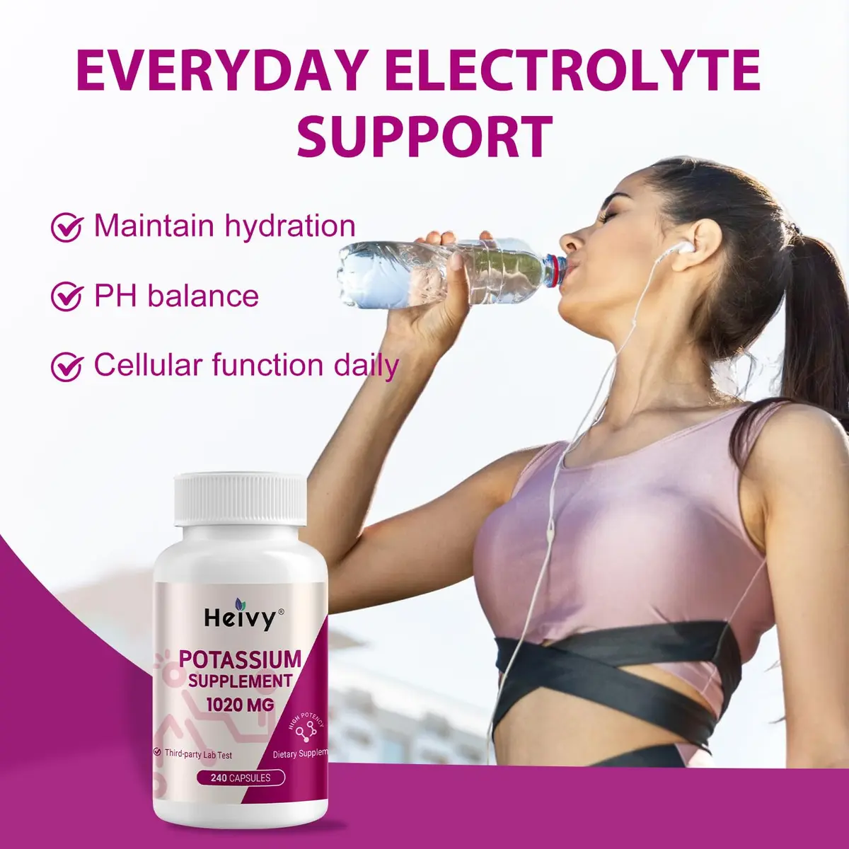 Heivy Potassium Supplement 1020 mg | Supports Electrolyte & Heart Health, Made in USA (240 Vegetarian Capsules) - view 7