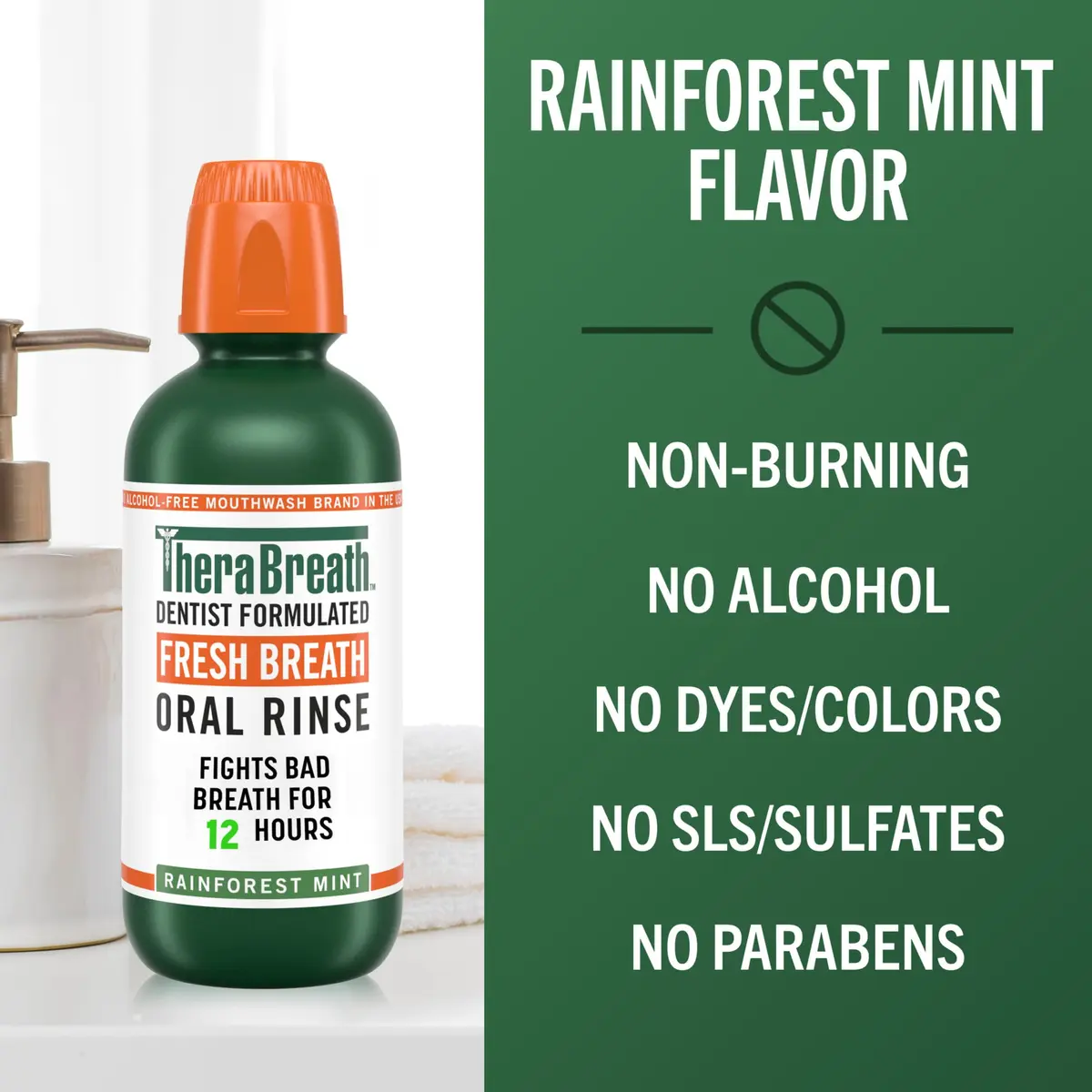 TheraBreath Fresh Breath Mouthwash, Rainforest Mint, 33.8 oz | Clinically Proven 24-Hour Freshness - view 7