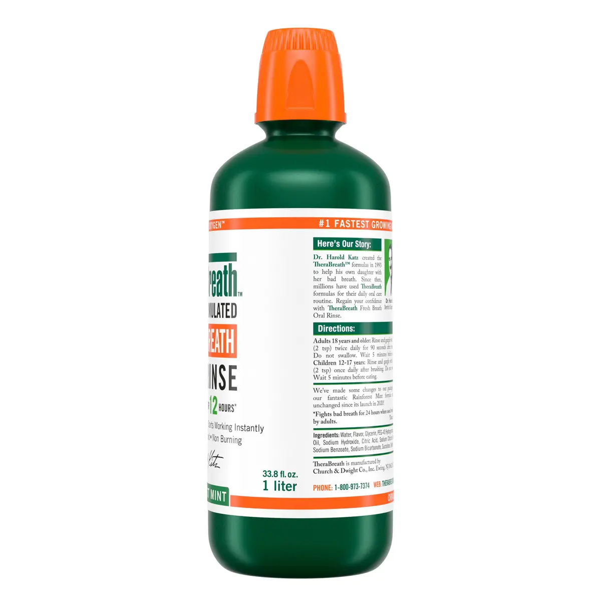 TheraBreath Fresh Breath Mouthwash, Rainforest Mint, 33.8 oz | Clinically Proven 24-Hour Freshness - view 2