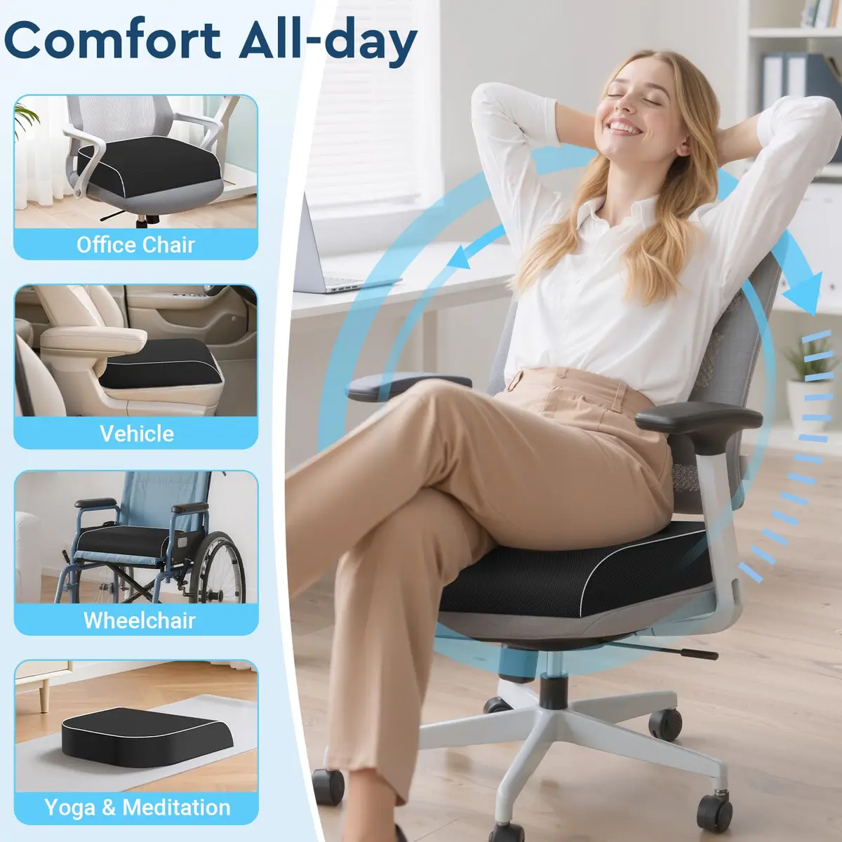 SofterCharm Black Memory Foam Office Chair Cushion | Large, 41cm (16.14") - view 7