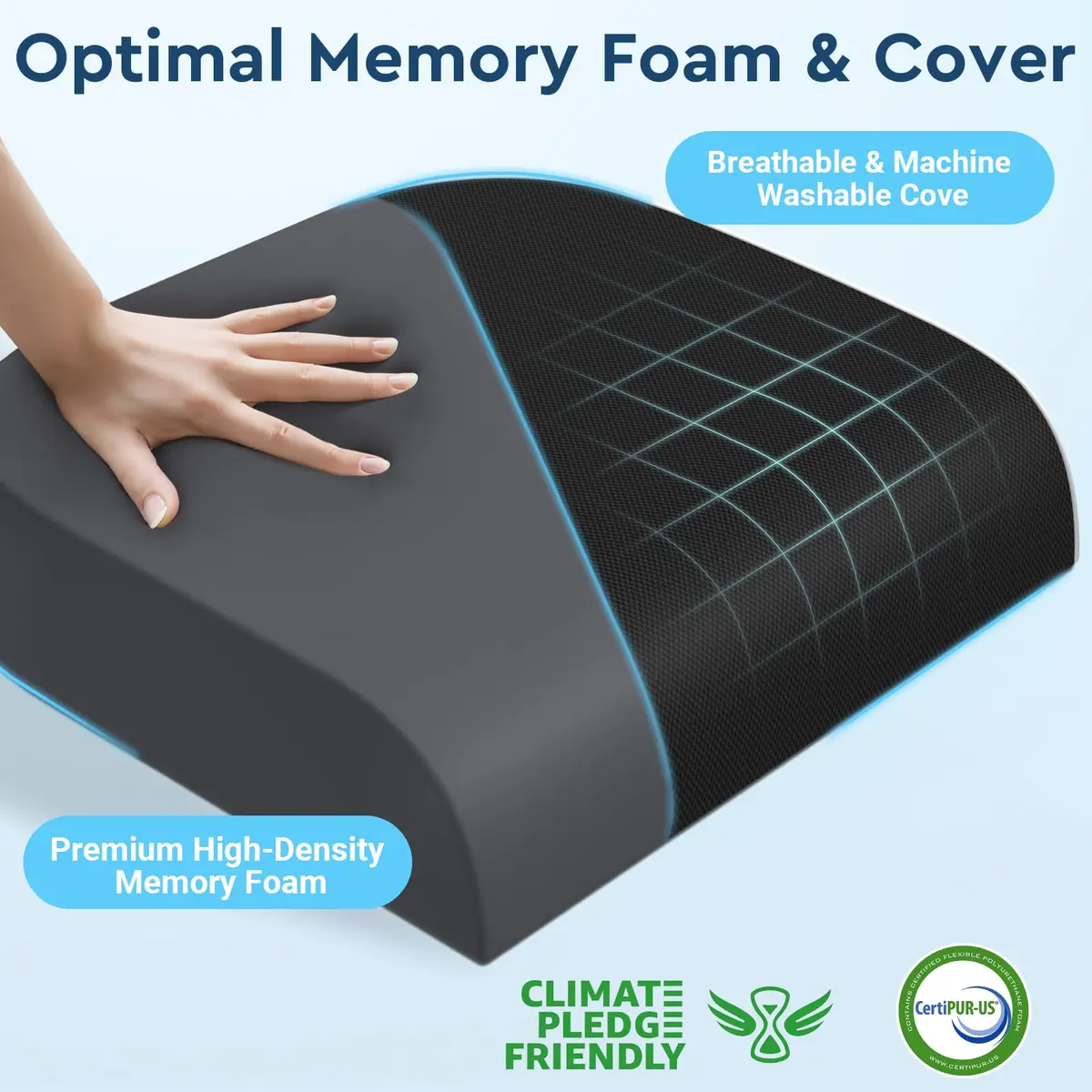 SofterCharm Black Memory Foam Office Chair Cushion | Large, 41cm (16.14") - view 3
