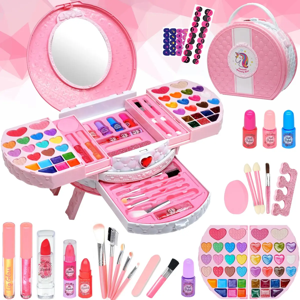 Mrabbitoo Princess Play Makeup Kit for Girls 66-Piece Set | Washable & Safe Toy with Mirror & Dressing Table - main product image