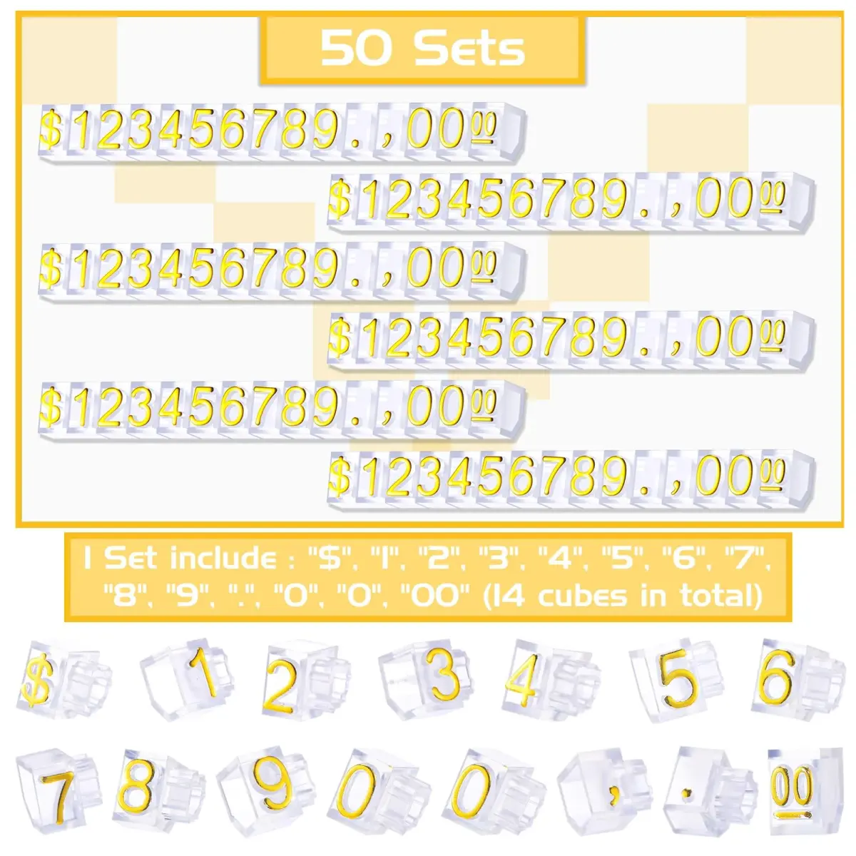 Qunclay Gold Label Price Display Cubes 50 Sets | Adjustable Retail Price Tags for Small Business - view 3