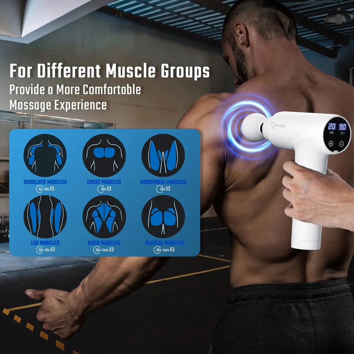 cotsoco Massage Gun Deep Tissue | 20 Speeds, 9 Heads, 12mm Stroke, Silent Motor, for Pain Relief (70-120 chars) - view 7
