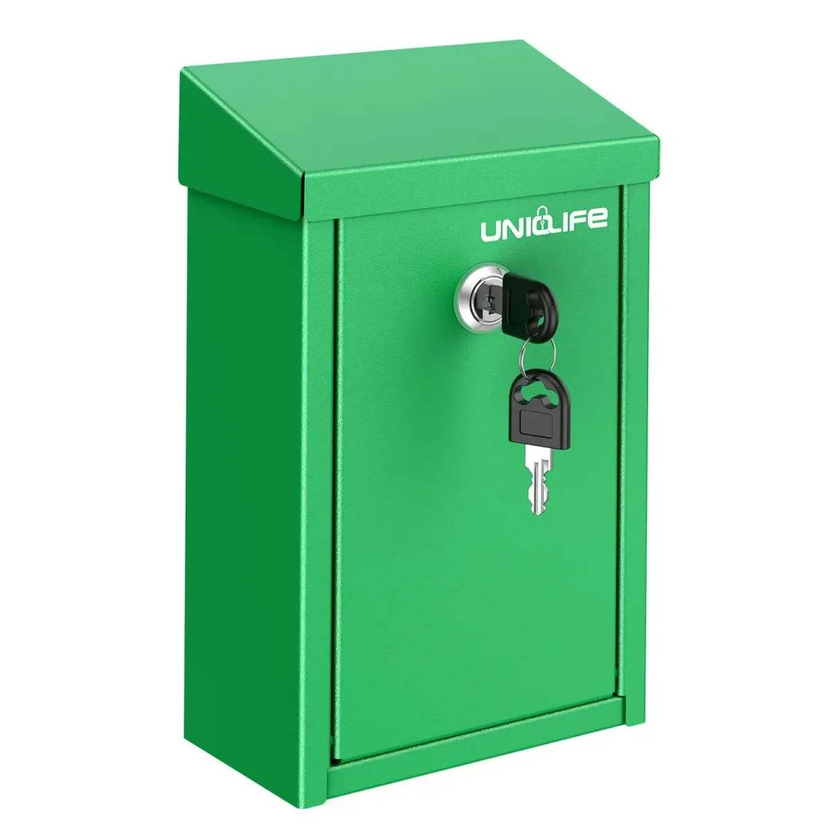 Uniclife Green Metal Donation Box, Wall Mounted Mailbox for Outside 26 cm (9.6 in) | Secure Key Drop Box with Dual Slots - main product image