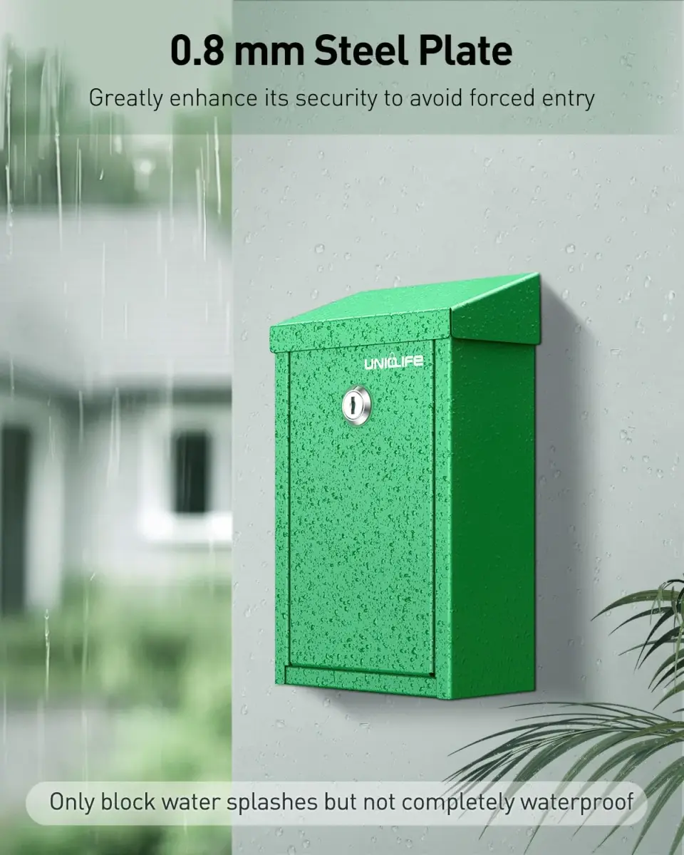 Uniclife Green Metal Donation Box, Wall Mounted Mailbox for Outside 26 cm (9.6 in) | Secure Key Drop Box with Dual Slots - view 3