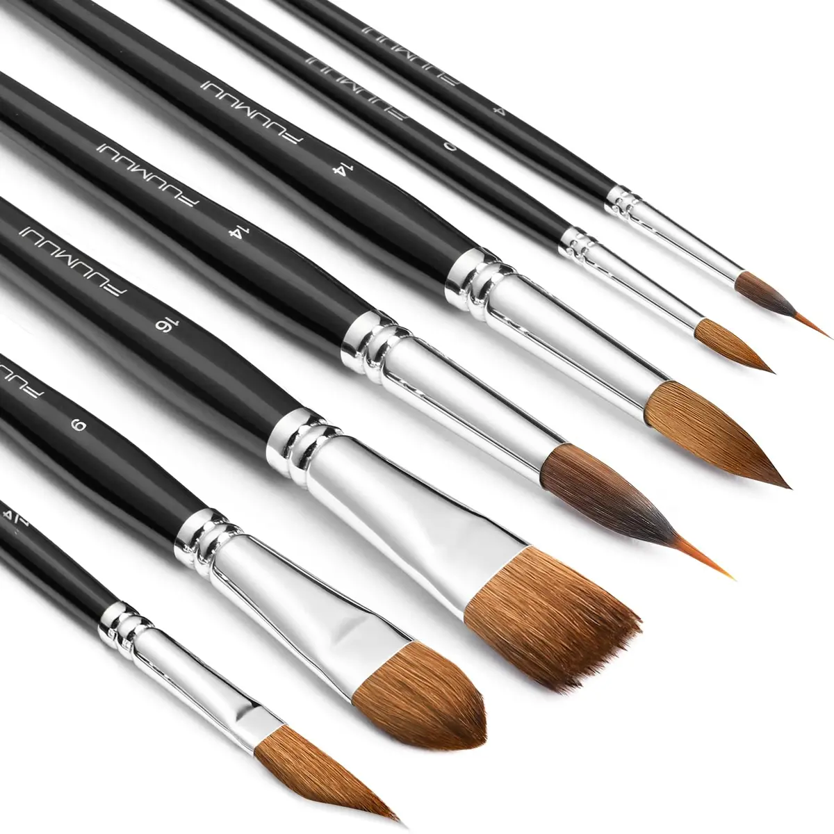 Fuumuui 7pcs Sable Watercolor Brush Set with Extended Needle, Round, Flat, Dagger, Cat's Tongue Shapes | Professional Artist Detail & Wash Painting - view 8
