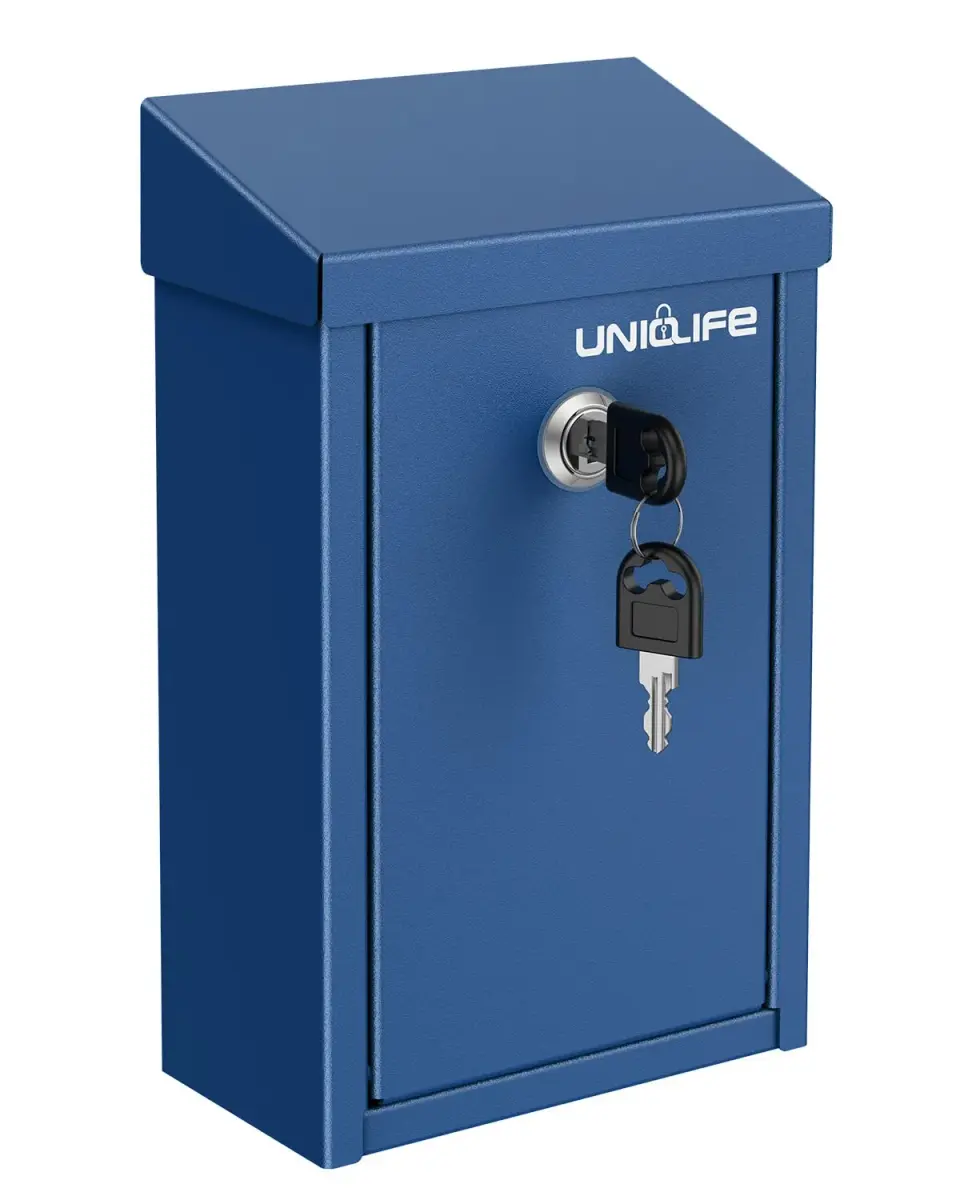 Uniclife Blue Metal Donation Box, Wall Mounted Mailbox for Outside 27.1 cm (9.6") | Secure Key Drop Box with Lock - main product image