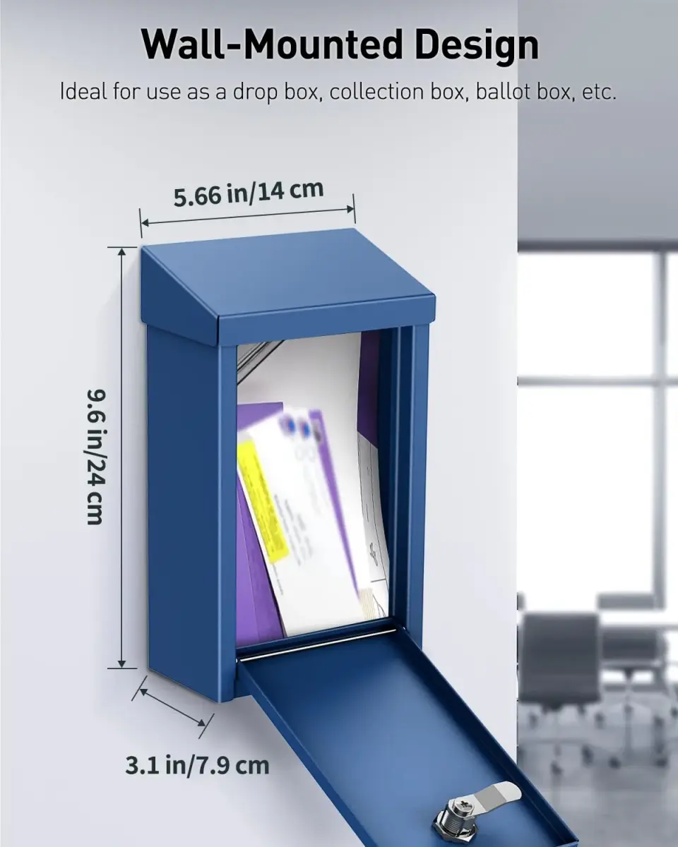 Uniclife Blue Metal Donation Box, Wall Mounted Mailbox for Outside 27.1 cm (9.6") | Secure Key Drop Box with Lock - view 5