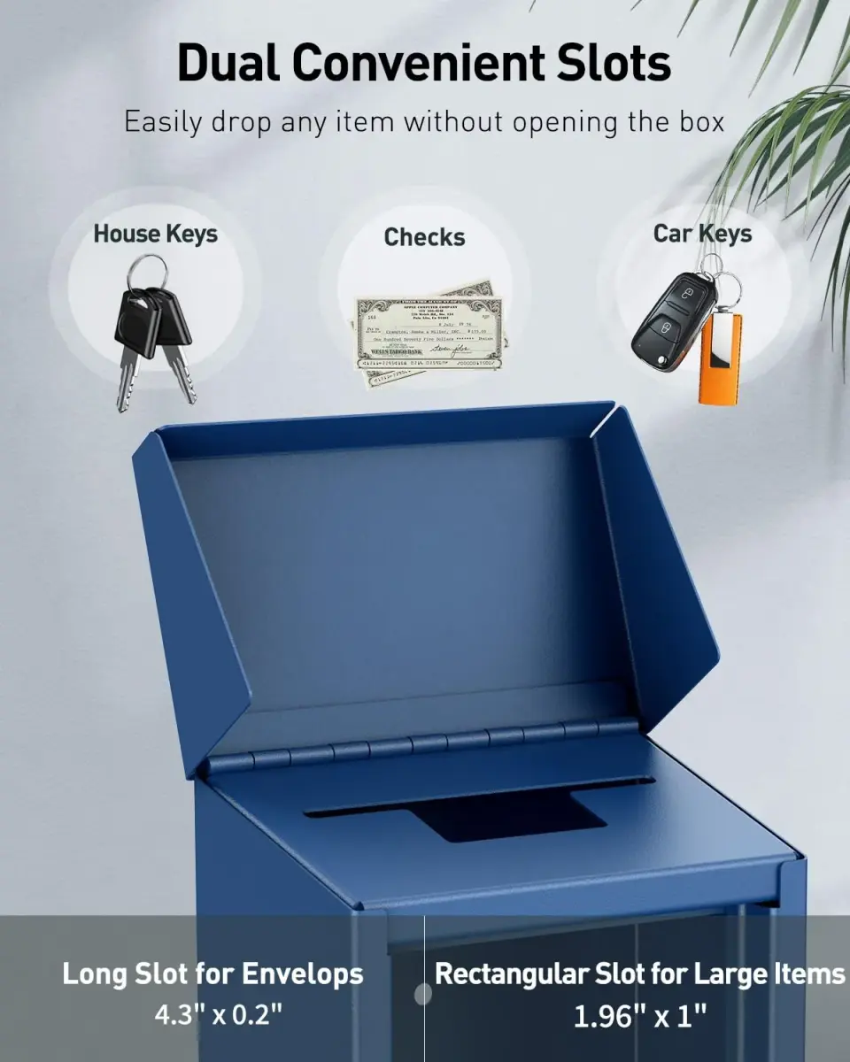 Uniclife Blue Metal Donation Box, Wall Mounted Mailbox for Outside 27.1 cm (9.6") | Secure Key Drop Box with Lock - view 2