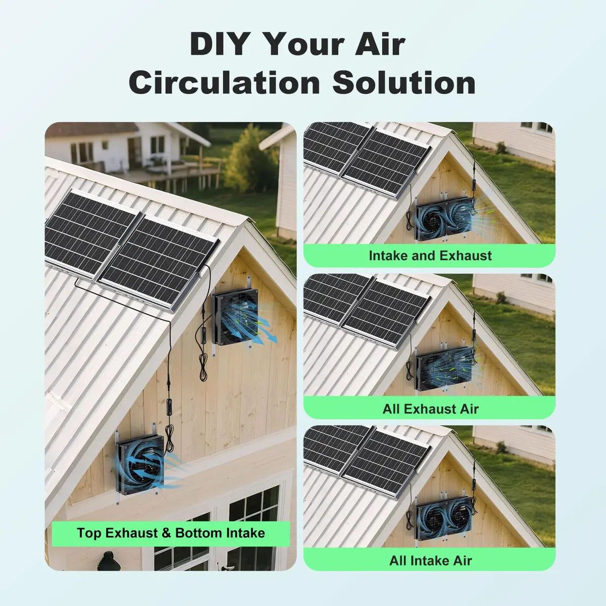 pqins Solar Greenhouse Fan 2 Pack, 7.1" 900 CFM 50W Solar Powered Exhaust Fan with 16.5 ft Cord | Automatic Ventilation for Greenhouses and Coops - view 6