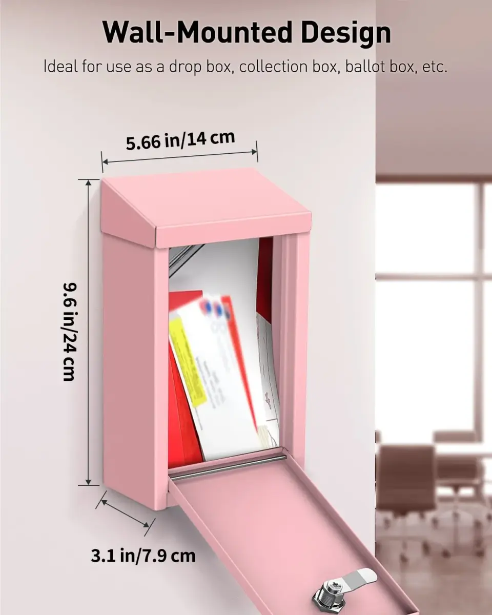 Uniclife Pink Metal Donation Box, Wall Mounted Mailbox for Outside 23.6cm (9.3in) H x 12.9cm (5.1in) W x 7.6cm (3in) D | Secure Key Drop Box for Home Office Business - view 5