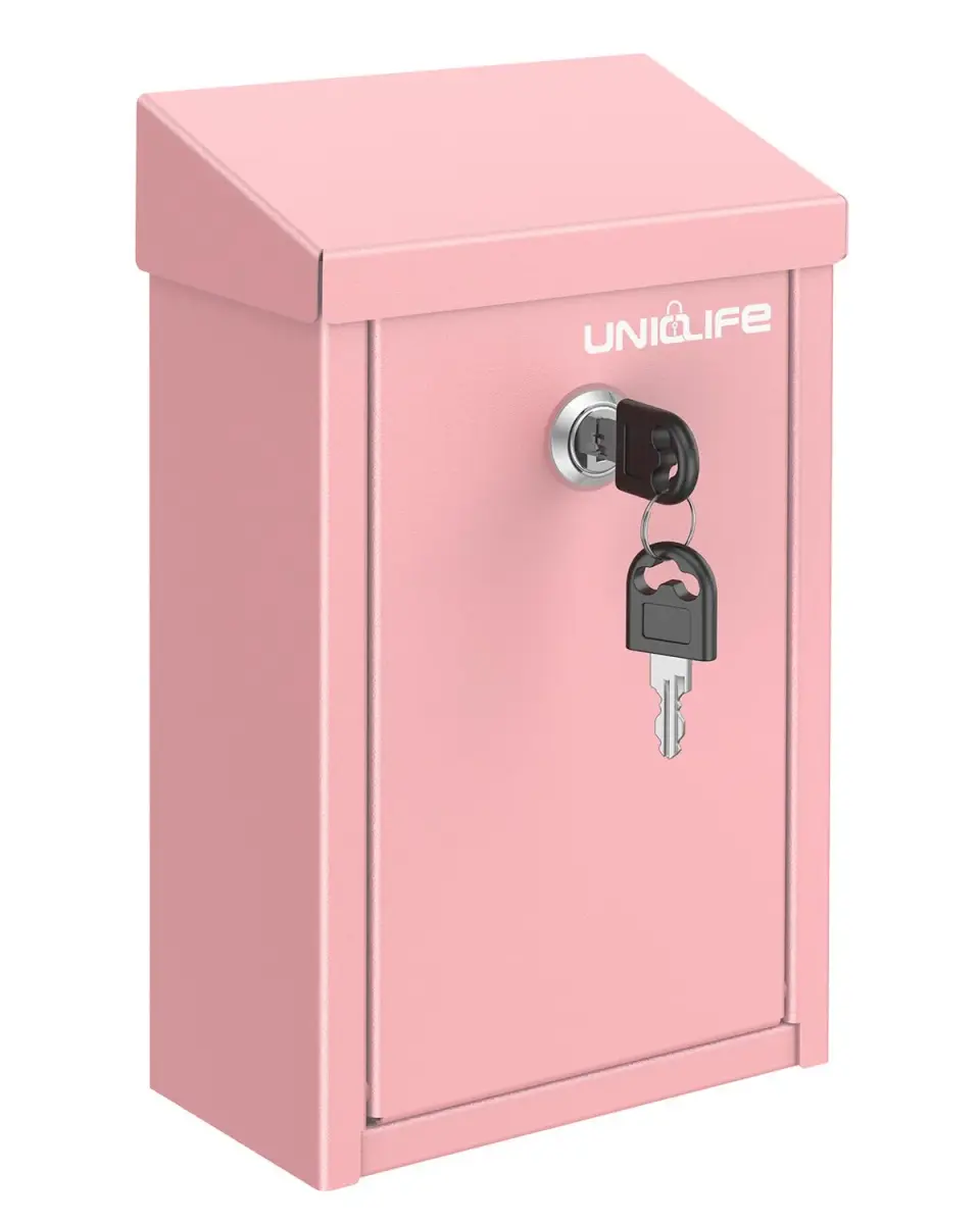 Uniclife Pink Metal Donation Box, Wall Mounted Mailbox for Outside 23.6cm (9.3in) H x 12.9cm (5.1in) W x 7.6cm (3in) D | Secure Key Drop Box for Home Office Business - view 8