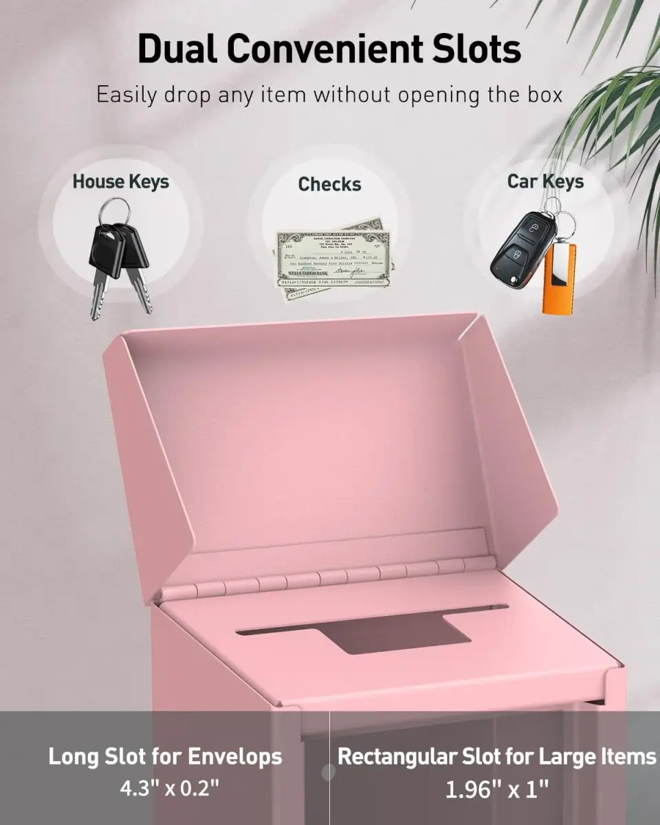 Uniclife Pink Metal Donation Box, Wall Mounted Mailbox for Outside 23.6cm (9.3in) H x 12.9cm (5.1in) W x 7.6cm (3in) D | Secure Key Drop Box for Home Office Business - view 2