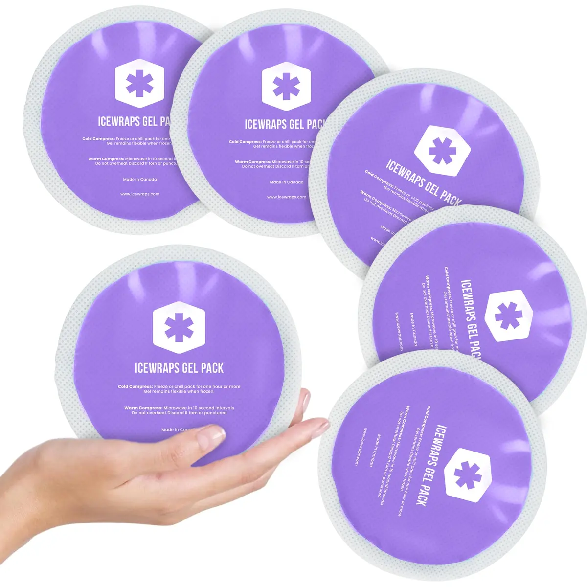 ICEWRAPS 4 inches Round Reusable Ice Packs with Cloth Backing 5-Pack Purple | Flexible Cold & Hot Therapy - main product image