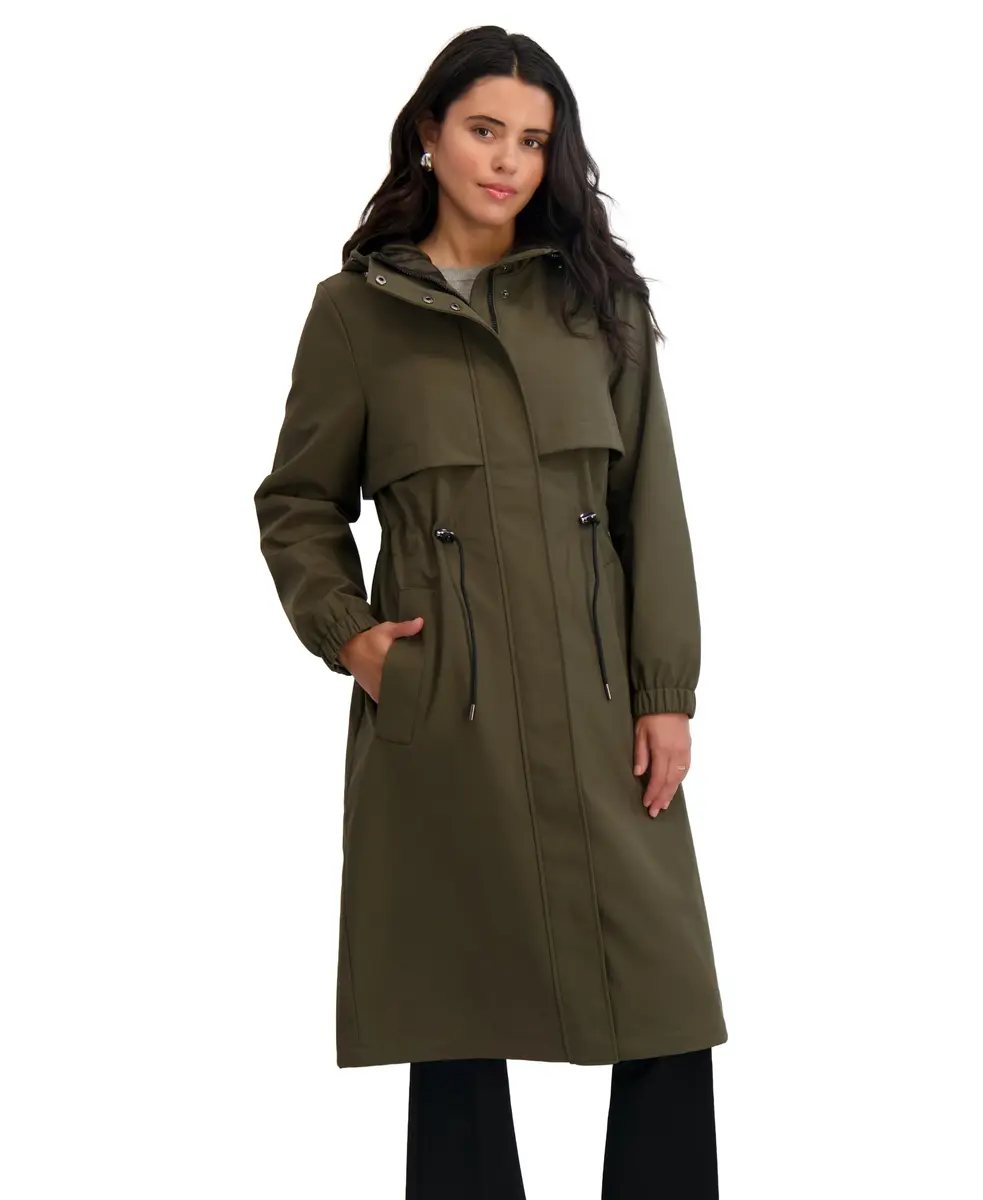 TAHARI Women's Amelia Softshell Trench Coat, Olive, Medium | Lightweight Water-Resistant Raincoat for Women - main product image