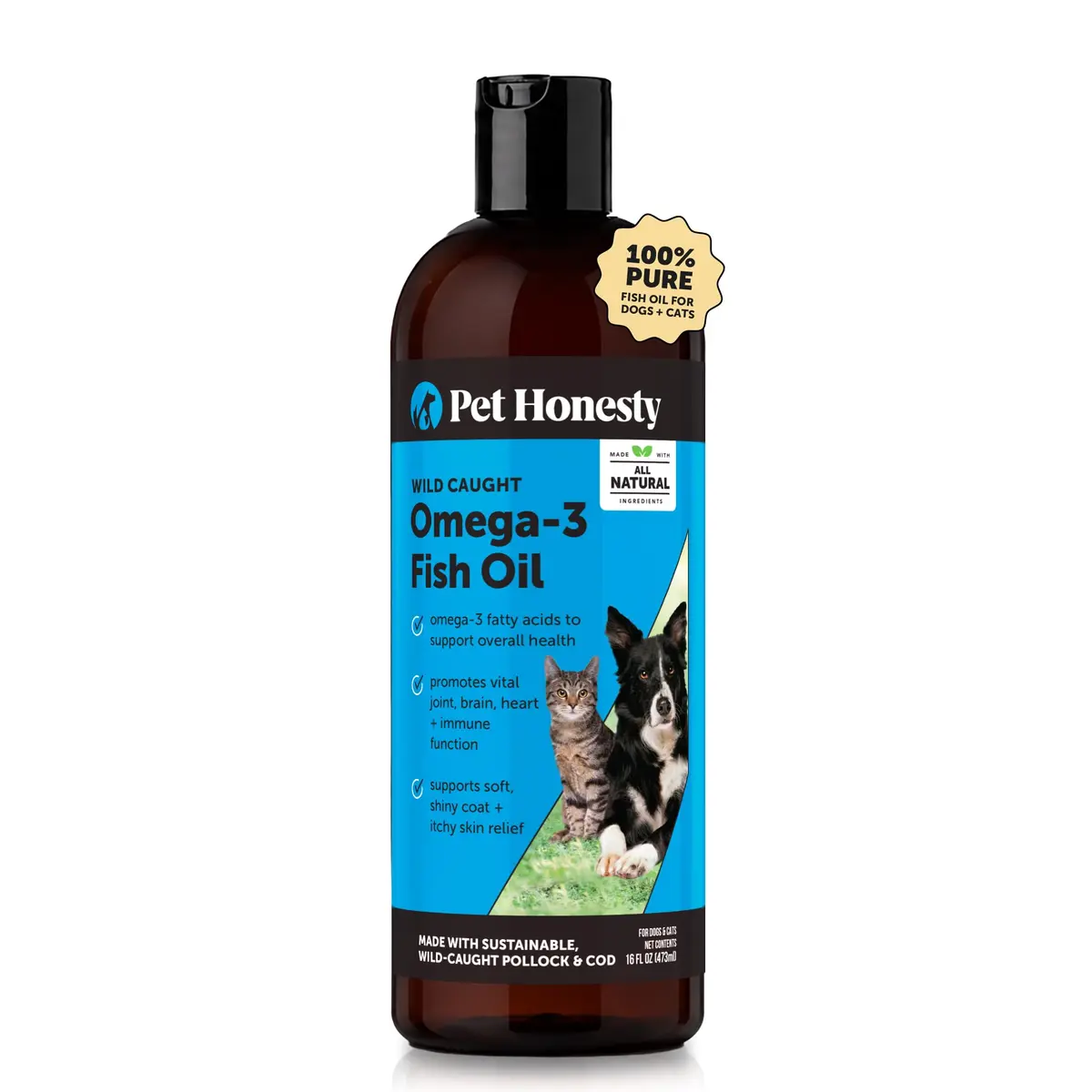 Pet Honesty Omega 3 Fish Oil for Dogs and Cats 16oz (473ml) | Supports Skin, Coat, Joints, and Immunity - main product image