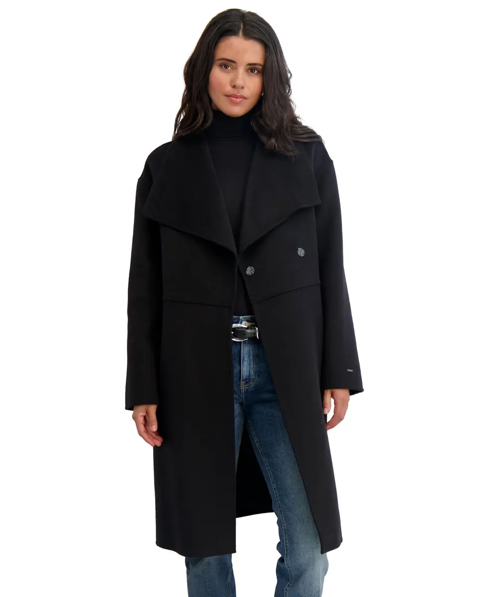 TAHARI Women's Coco Double-Faced Wool Coat Large | Relaxed Long Silhouette with Oversized Wing Collar - main product image