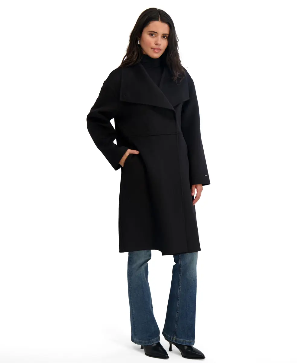TAHARI Women's Coco Double-Faced Wool Coat Large | Relaxed Long Silhouette with Oversized Wing Collar - view 2