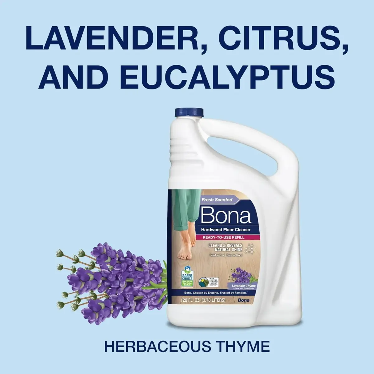 Bona Hardwood Floor Cleaner Refill Lavender Thyme Scent, 2840ml (96 fl oz) | Residue-Free Wood Floor Cleaning Solution - view 4