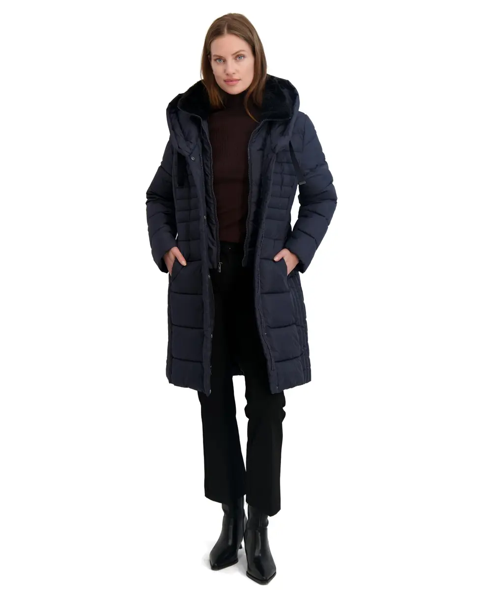TAHARI Women's Casey Slim Fit Quilted Puffer Coat Luna Medium | All-Weather Warmth & Style - main product image
