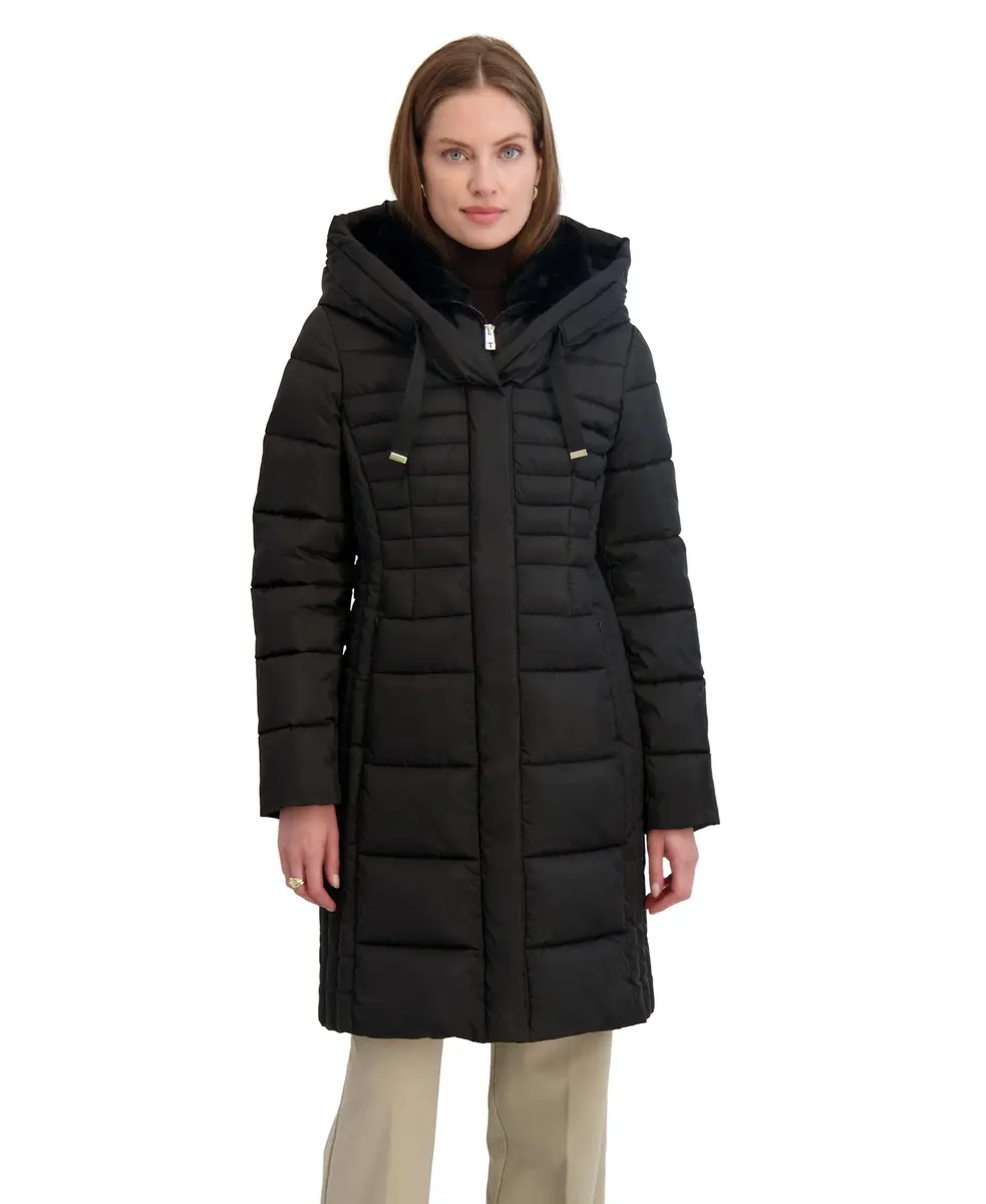 TAHARI Women's Casey Slim Fit Quilted Puffer Coat, Black, Small | All-Weather Warmth & Style - main product image