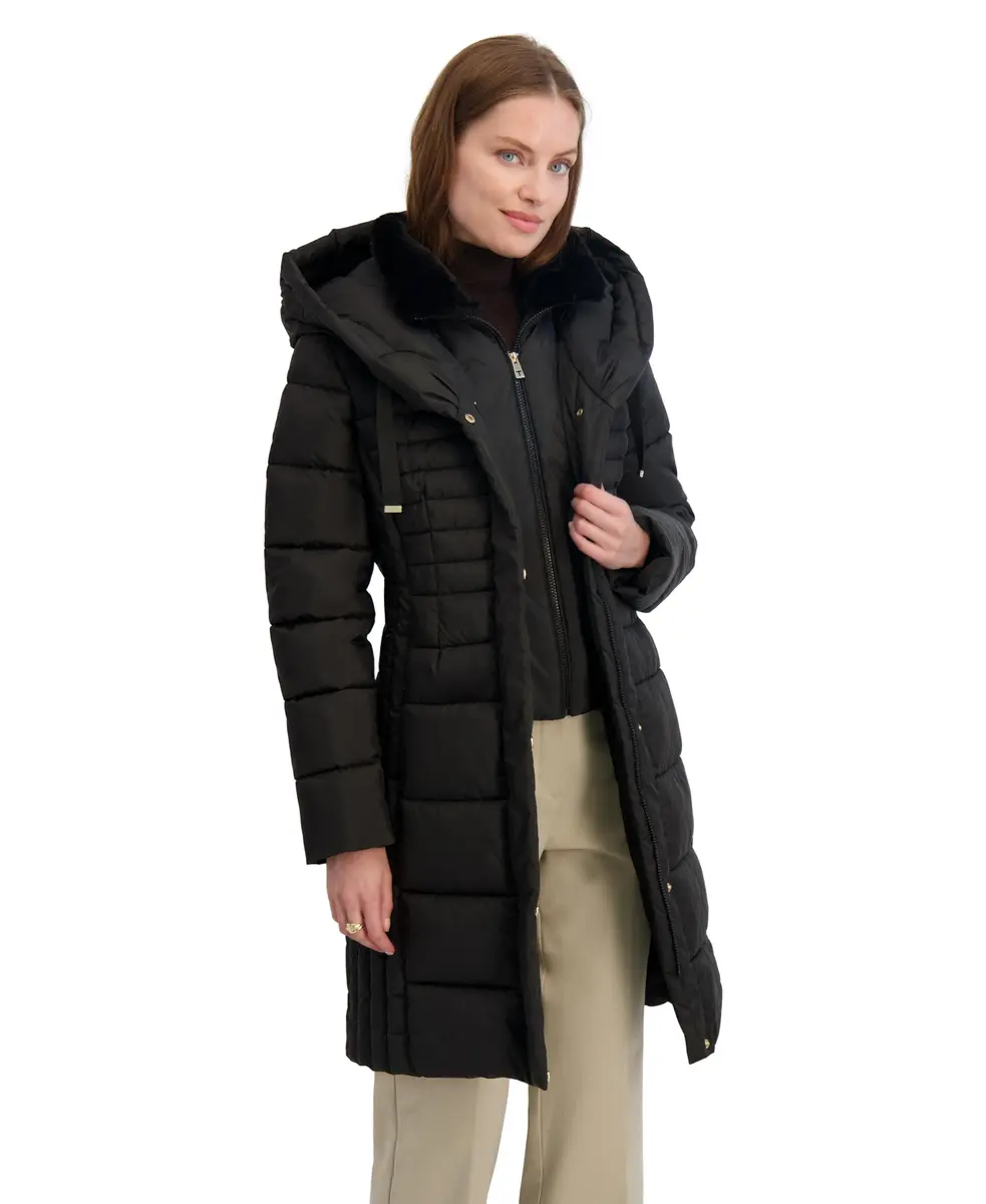 TAHARI Women's Casey Slim Fit Quilted Puffer Coat, Black, Small | All-Weather Warmth & Style - view 2