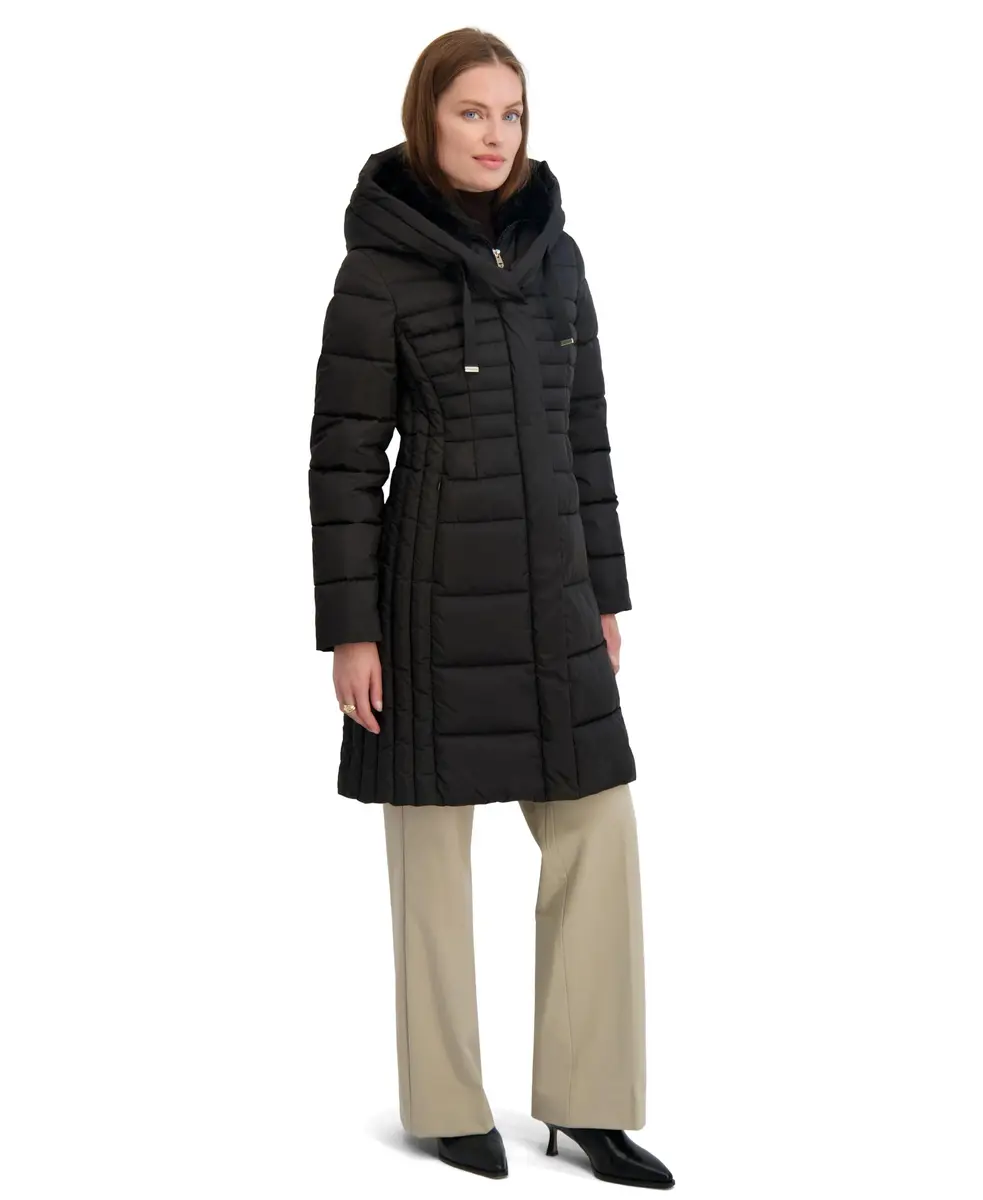 TAHARI Women's Casey Slim Fit Quilted Puffer Coat, Black, Small | All-Weather Warmth & Style - view 3