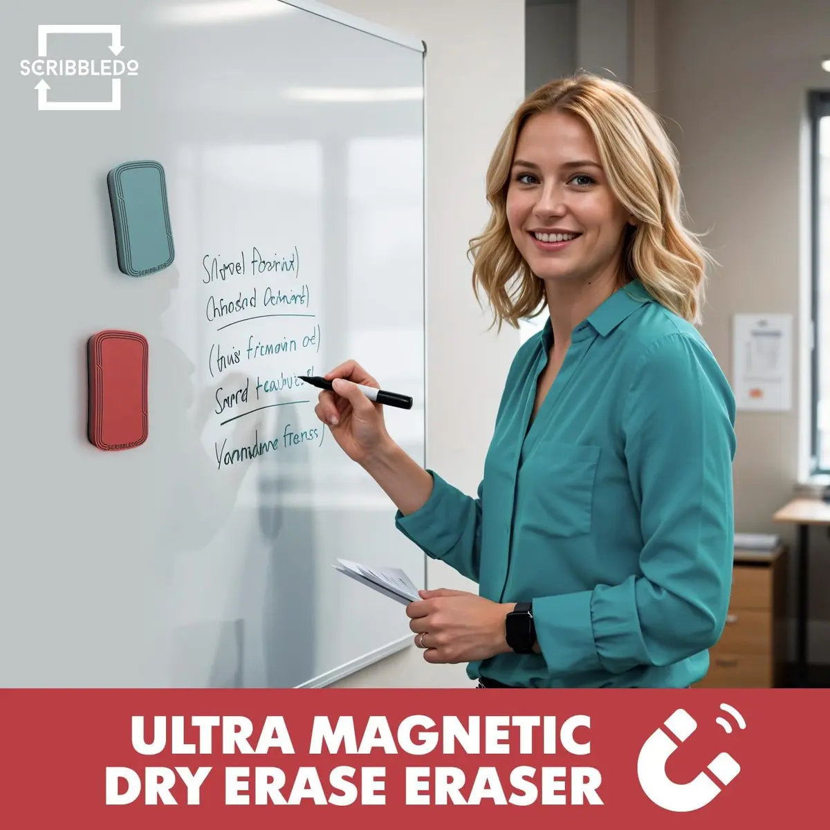 Scribbledo Magnetic Dry Erase Erasers 4 Pack, Boho Colors, 10.16 cm (4 Inch) | Streak-Free Board Care - view 7