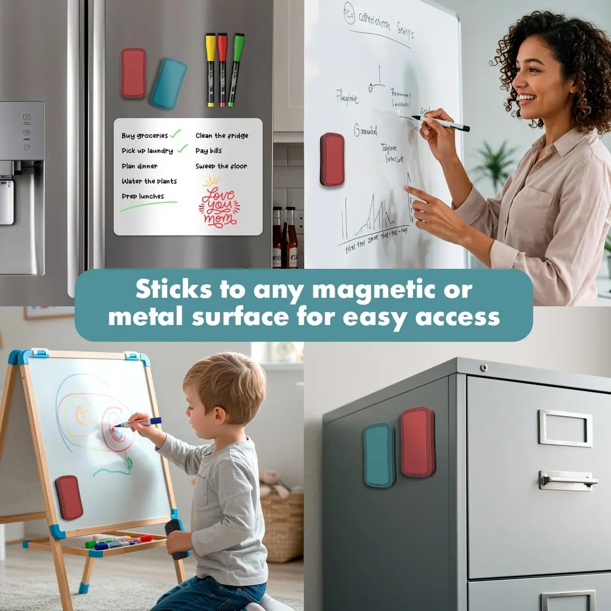 Scribbledo Magnetic Dry Erase Erasers 4 Pack, Boho Colors, 10.16 cm (4 Inch) | Streak-Free Board Care - view 8