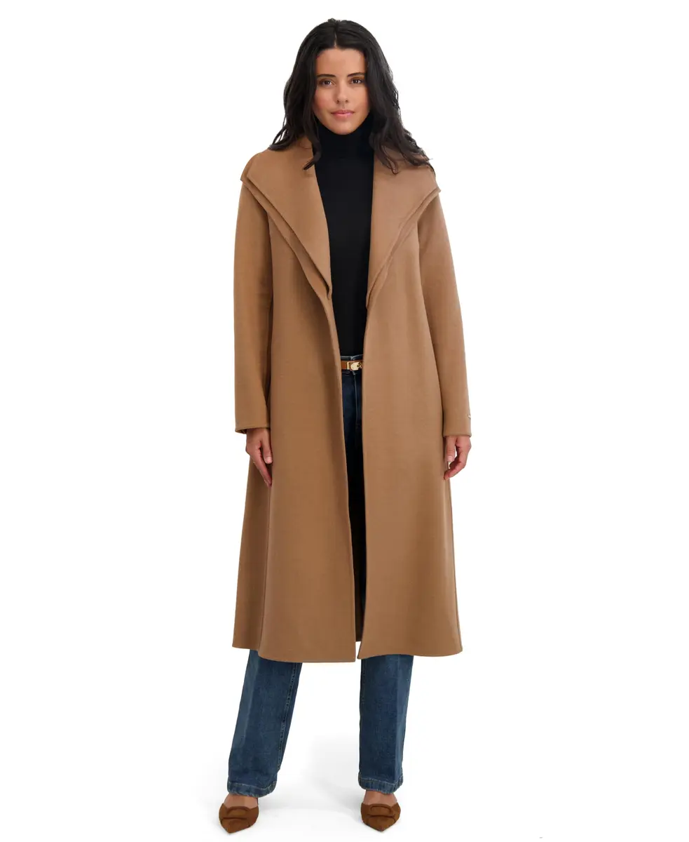 Tahari Women's Slim Fit Wool Blend Wrap Coat with Tie Belt | Elegant Long Wool Coat for Women in Camel, Large - main product image
